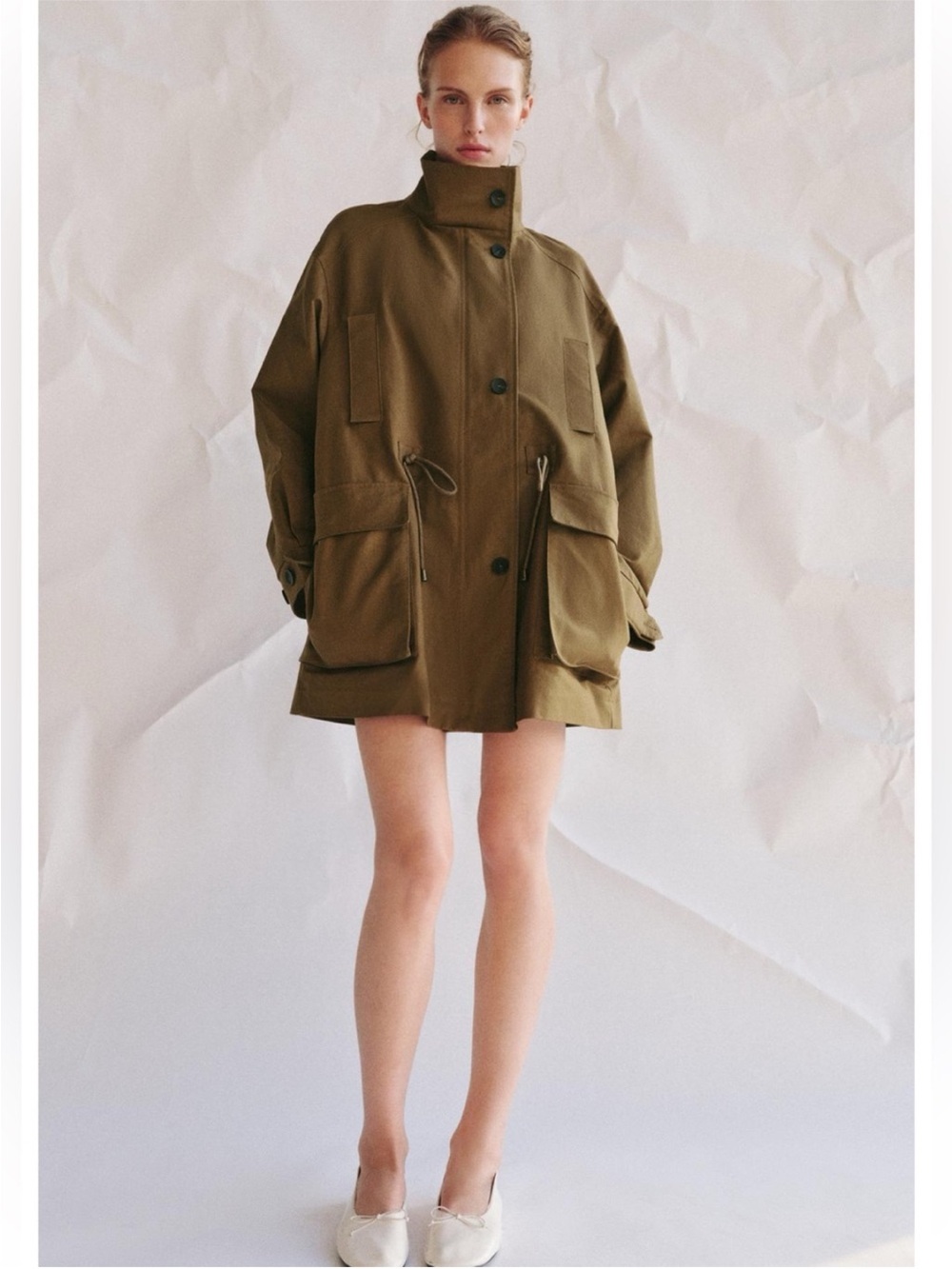 ZARA Oversized Olive Utility Parka Jacket Small